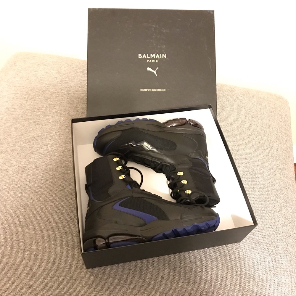 Balmain Black and Blue High-Top Sneakers New in Box size 7.5